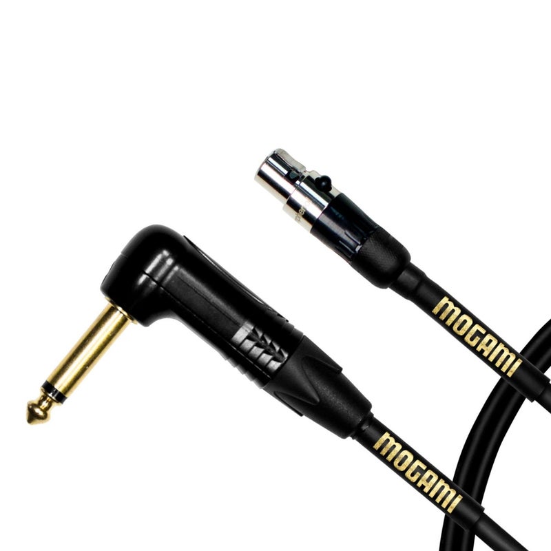 كابل أدوات حزام موغامي جولد BPSH TS-24R لأنظمة الأدوات اللاسلكية، موصل ذكر 1/4" TS إلى موصل أنثوي Mini XLR-4، موصلات بزاوية قائمة إلى مستقيم، 24 بوصة